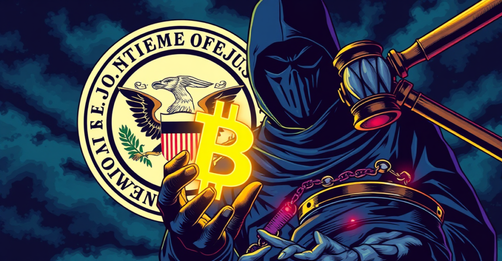 美国司法部打击加密货币恐怖主义融资的象征性场景