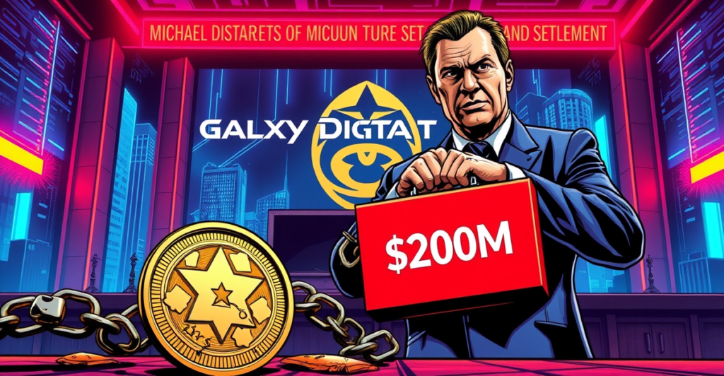 Galaxy Digital同意支付2亿美元和解Terra推广指控的复古漫画风格插图