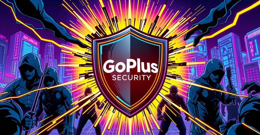 复古漫画风格封面展示GoPlus Security标志作为中心盾牌，保护Web3免受网络威胁