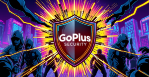 复古漫画风格封面展示GoPlus Security标志作为中心盾牌，保护Web3免受网络威胁