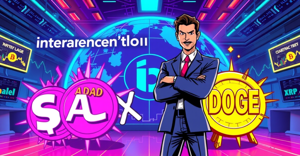Interactive Brokers平台新增SOL、ADA、XRP和DOGE交易，展示在复古漫画风格的交易场景中
