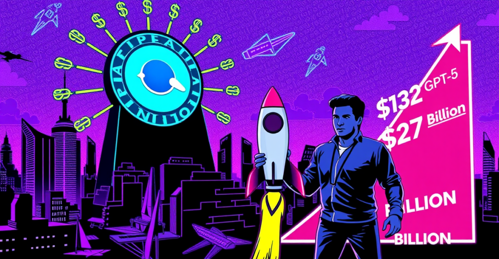 OpenAI标志伴随着美元符号和上升的图表,象征收入增长至127亿美元