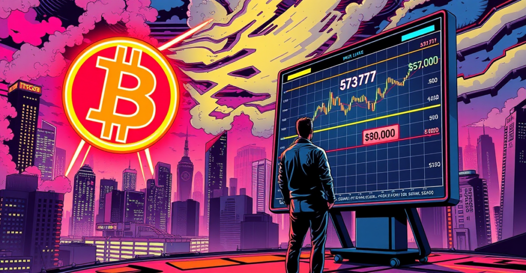 比特币价格分析：2024年市场走势预测与投资策略的复古漫画风格封面，展示比特币符号和上涨趋势图