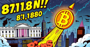 比特币符号在霓虹灯背景下飙升，象征价格反弹至81,180美元