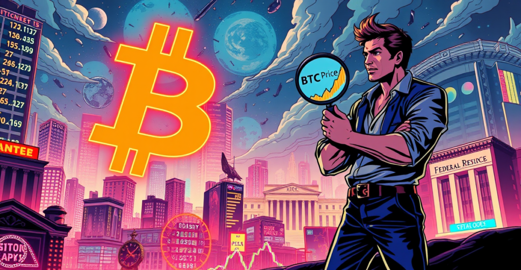 比特币符号在霓虹灯下闪耀，背景是未来城市天际线，象征着比特币价格的上涨趋势