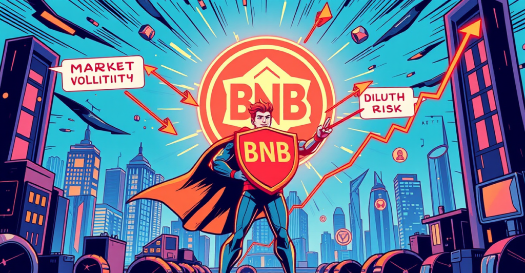 BNB Chain标志在复古漫画风格插图中闪耀，象征其作为2023年最具韧性的山寨币的地位
