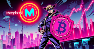 Metaplanet的比特币战略：公司标志转变为比特币符号，背景是东京天际线和上升趋势图