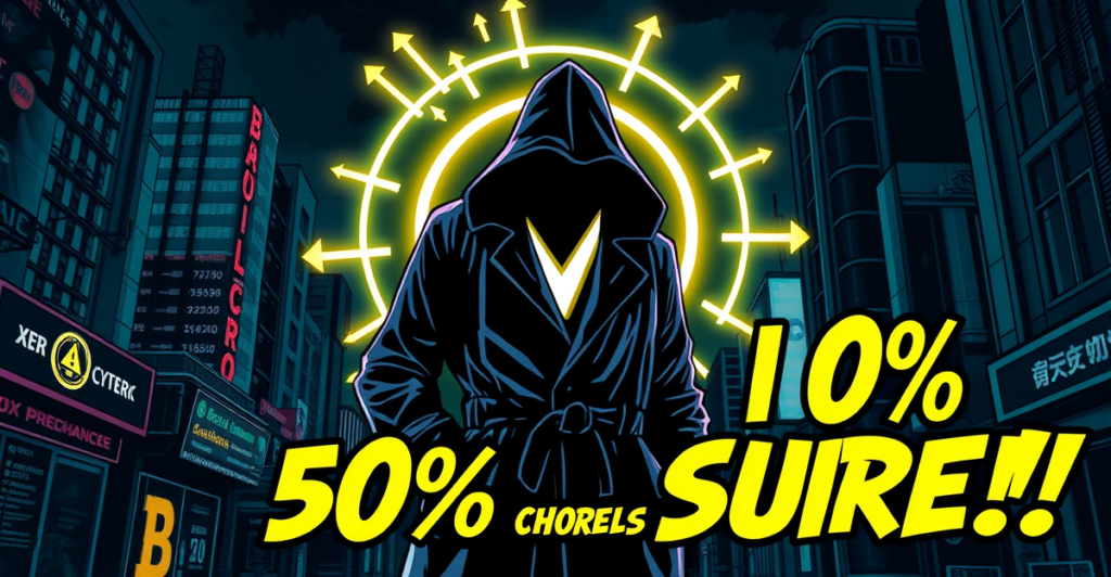 区块链侦探站在发光的Monero标志前，周围环绕着可疑转账箭头，背景是霓虹灯下的加密货币交易所