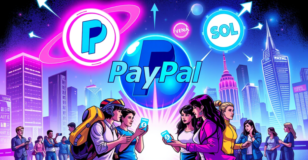 PayPal扩展加密货币服务，新增Chainlink和Solana支持，展示在复古漫画风格的封面上