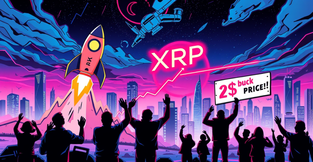 XRP价格突破2美元大关，象征性火箭升空图