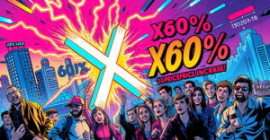 复古漫画风格封面展示XRP价格惊人反弹，中心是发光的XRP符号，背景是未来城市和市场图表