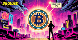 BGUSD收益型稳定资产在复古漫画风格封面中展现，象征4%年收益率和每日计息的优势