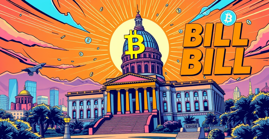 亚利桑那州议会大厦前巨大的比特币标志，象征比特币法案的签署