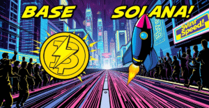 复古漫画风格封面展示Base区块链与Solana在交易速度上的竞争