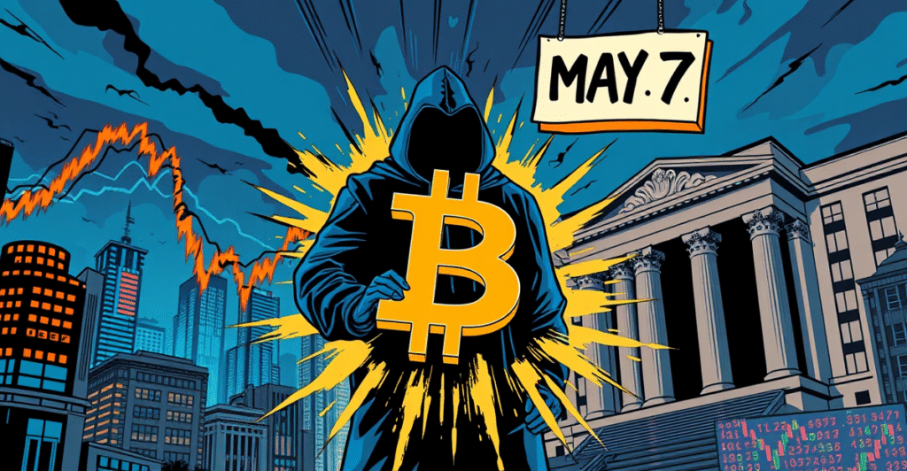 复古漫画风格封面展示比特币符号与FOMC会议背景，象征市场波动与多头强势