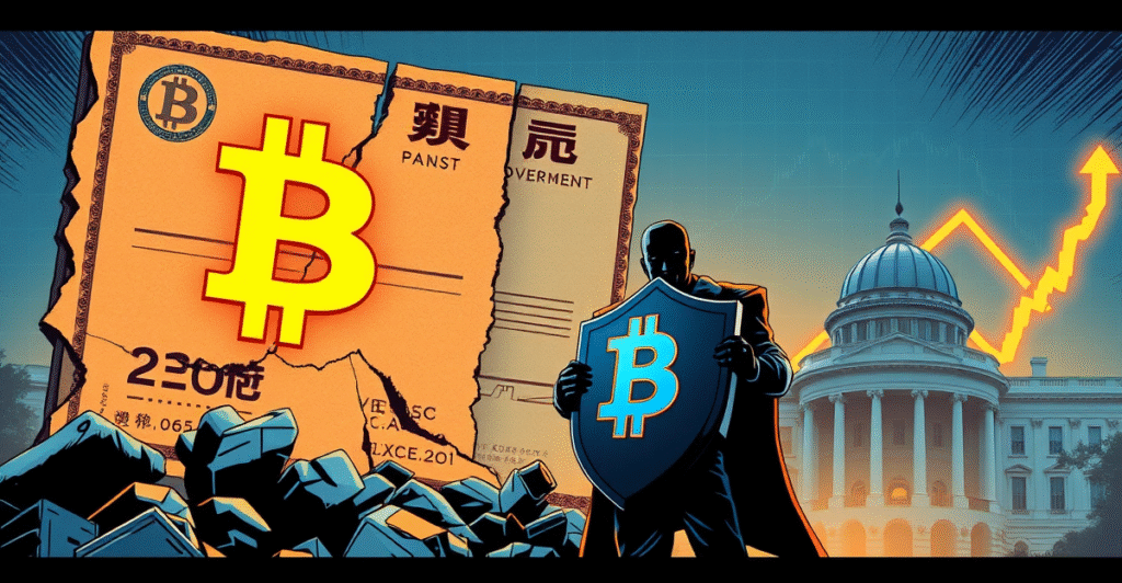 比特币符号在日本债券背景前闪耀，象征对冲主权风险