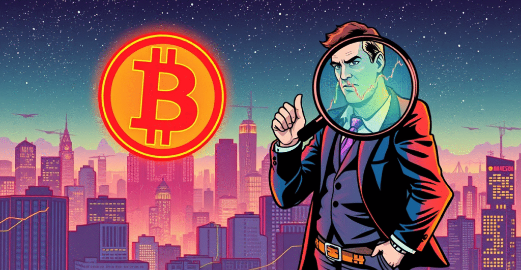 复古漫画风格插画展示比特币价格在103,000美元阻力位前的紧张氛围