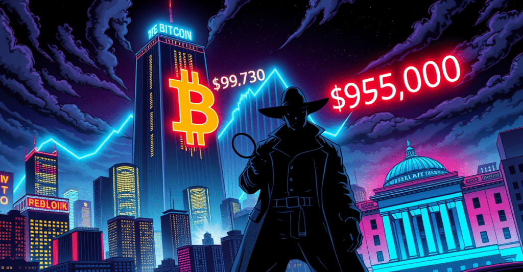 复古漫画风格插图展示比特币价格预测，突出96,730美元交易价格和109,000美元历史高点