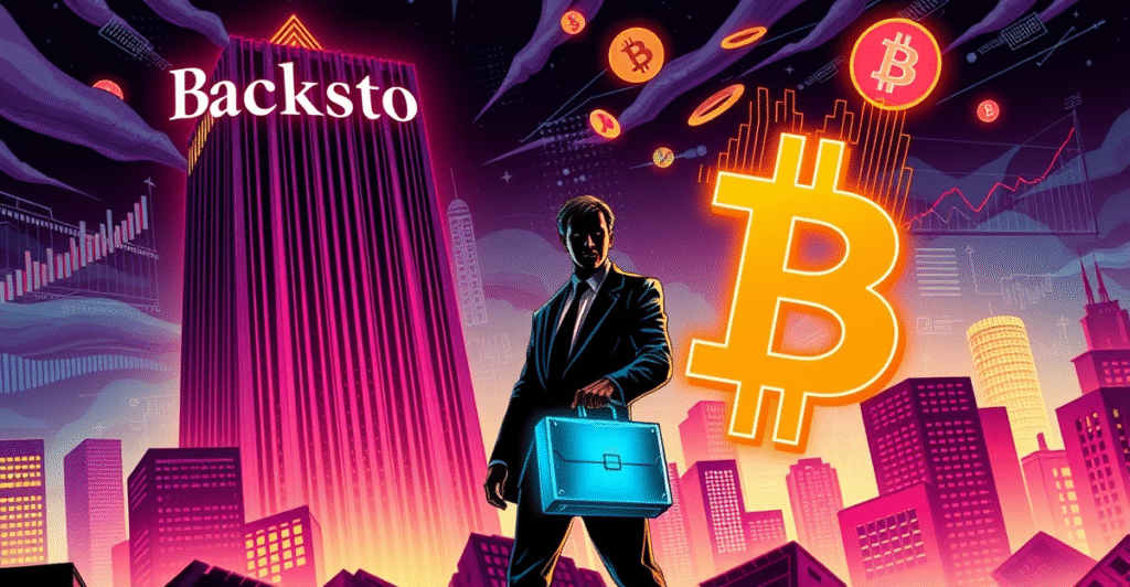 Blackstone标志与比特币符号融合，象征其首次加密货币投资