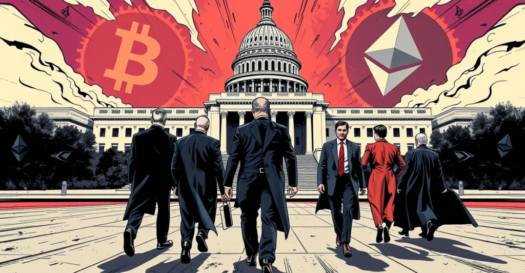 CFTC委员离职场景，象征加密货币监管面临的挑战