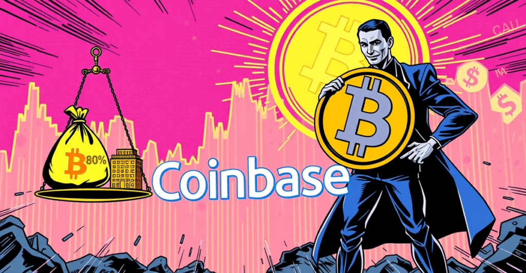 Coinbase CEO Brian Armstrong权衡比特币投资策略与交易所安全，背景是波动的比特币价格图表