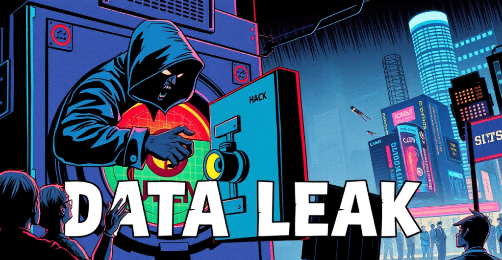 复古漫画风格插图展示黑客入侵Coinbase数字金库，背景是震惊的用户，象征数据泄露事件