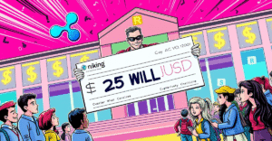 Ripple公司向教育非营利组织捐赠2500万美元RLUSD的复古漫画风格插图