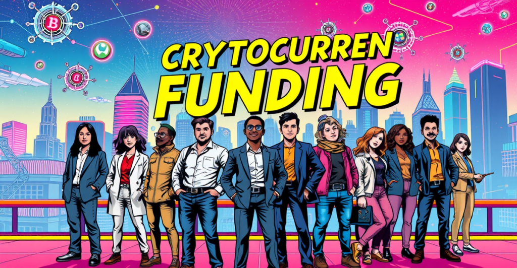 一群投资者和企业家站在未来城市景观前，象征着加密货币融资领域的复苏与创新