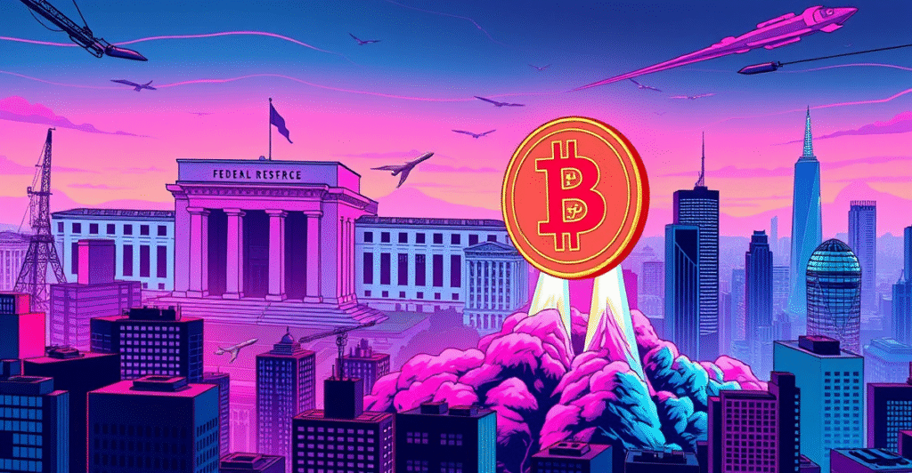 复古漫画风格封面展示比特币符号和火箭上升，象征加密货币上涨趋势