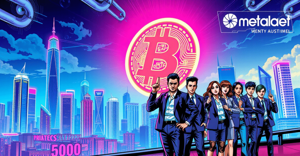 DDC Enterprise宣布购入比特币，背景是香港霓虹天际线和巨大的比特币符号