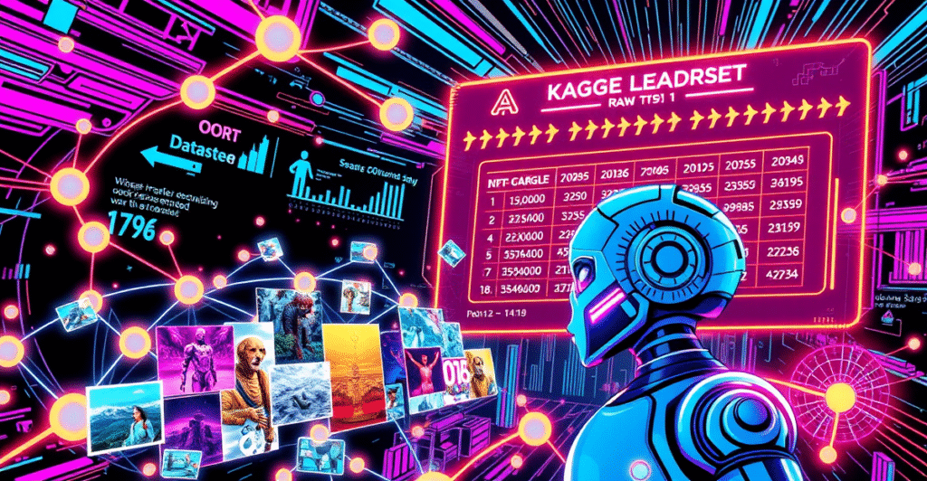 复古漫画风格封面展示去中心化AI训练图像数据集在Kaggle上的成功