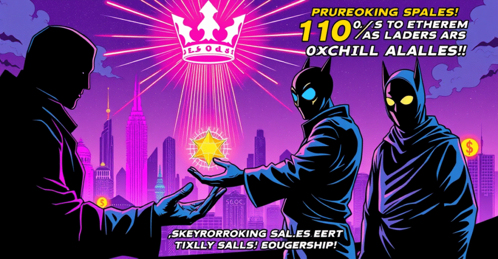 DeGods NFT销售额激增101%，创始人卸任CEO后的市场反应，以复古漫画风格展现