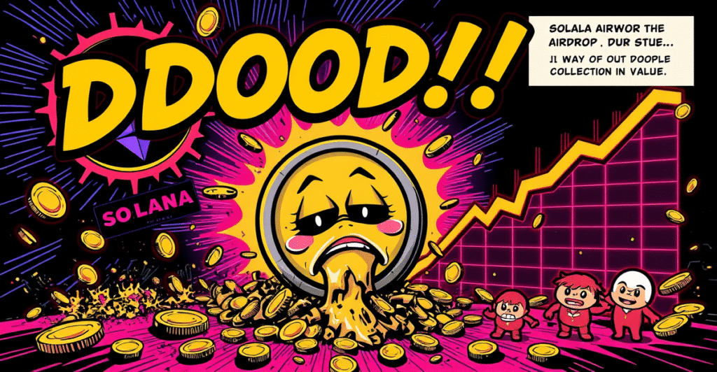 DOOD代币空投后市值暴跌60%的复古漫画风格插图