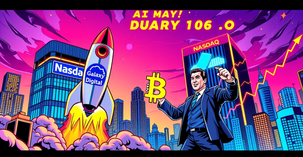 Galaxy Digital的logo化作火箭飞向纳斯达克交易所，象征其在纳斯达克上市的新篇章