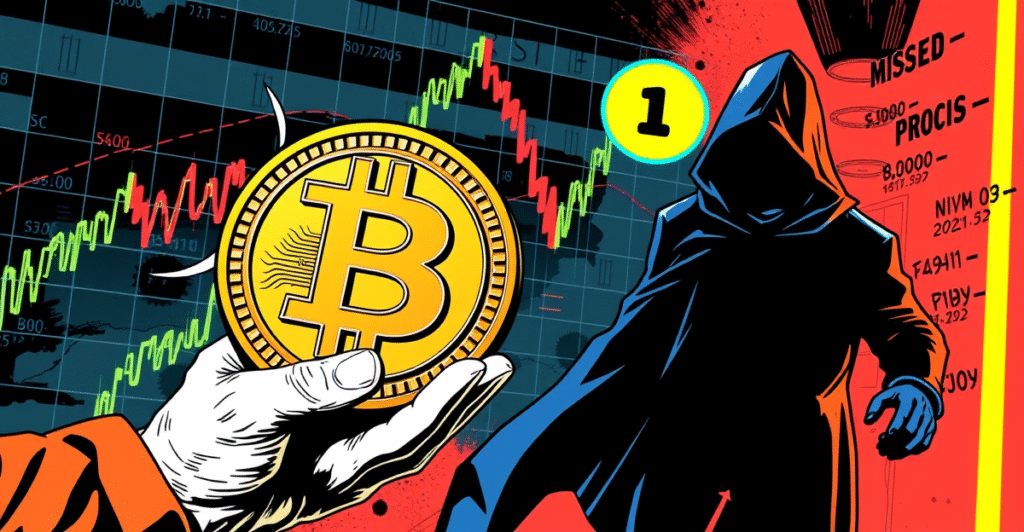 德国政府出售比特币，背景是波动的比特币价格图表，象征错失的利润