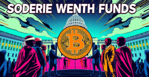主权财富基金象征性投资比特币，背景为美国国会大厦，象征立法关键作用