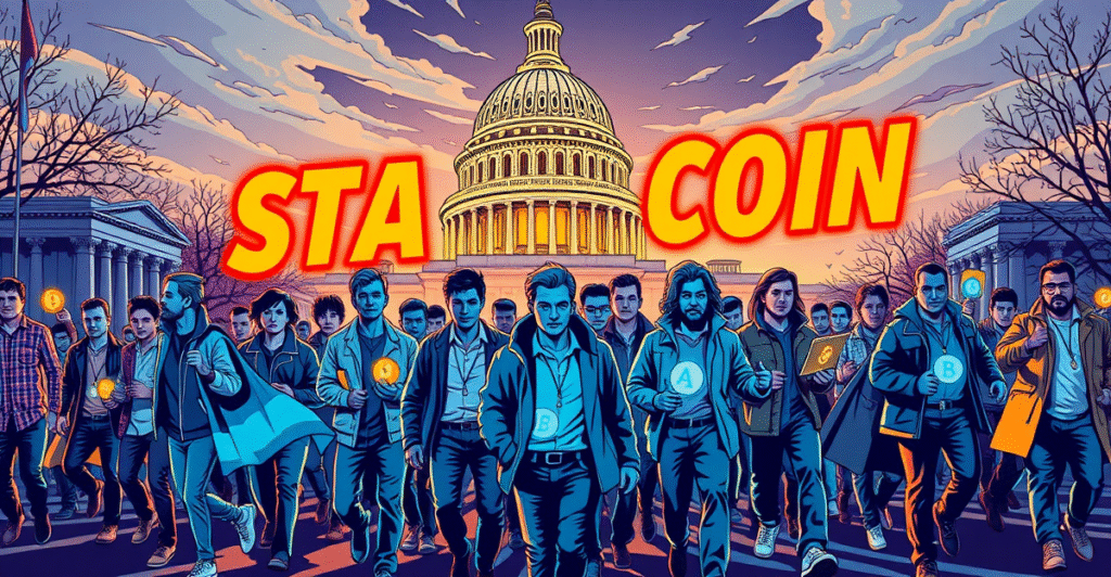 加密行业创始人聚集在华盛顿特区支持稳定币法案，背景是美国国会大厦