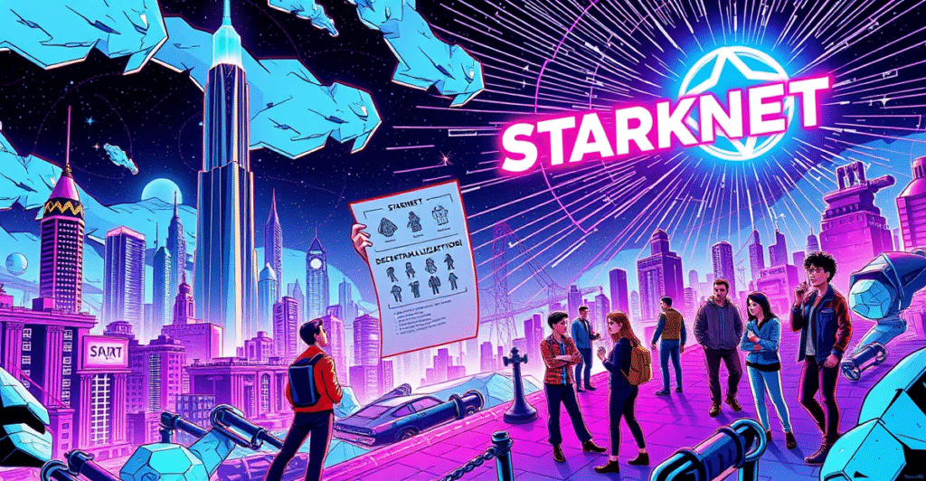 Starknet去中心化里程碑:成为最大ZK-rollup网络的复古漫画封面