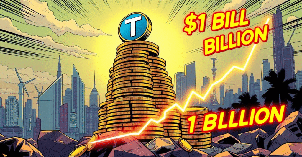 复古漫画风格封面展示Tether 2025年第一季度财务报告，突出1200亿美元国债敞口和10亿利润