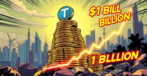复古漫画风格封面展示Tether 2025年第一季度财务报告，突出1200亿美元国债敞口和10亿利润