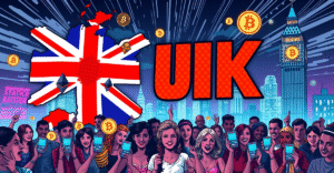 英国国旗与加密货币符号融合，象征英国在2025年加密货币持有率领先全球