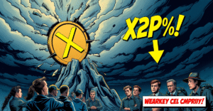 XRP价格分析：复古漫画风格封面展示XRP符号在压力下裂开，象征市场顶部与下跌风险