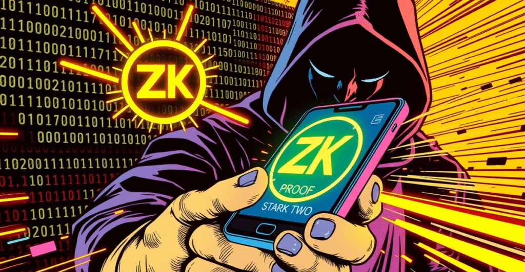 复古漫画风格封面展示STARK Two ZK证明器,象征隐私与速度的突破