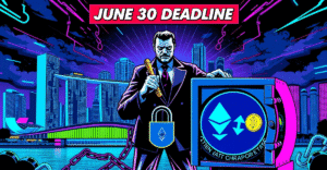 新加坡加密货币监管新规：6月30日最后期限的复古漫画风格插图