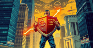 代币化短期基金连接传统金融与DeFi的复古漫画风格封面